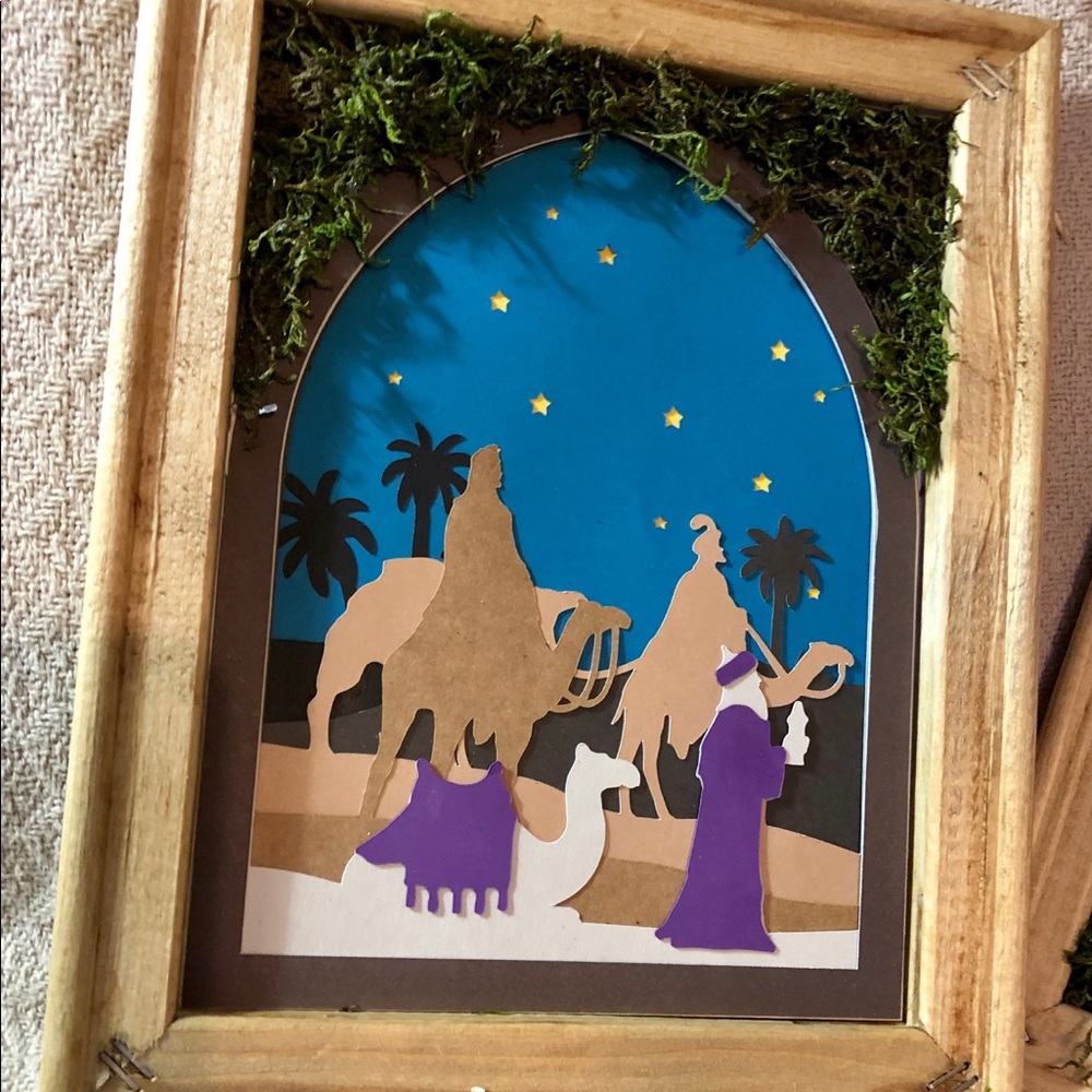 Handmade Reverse Canvas Paper Nativity Scene - Picture 3 of 5
